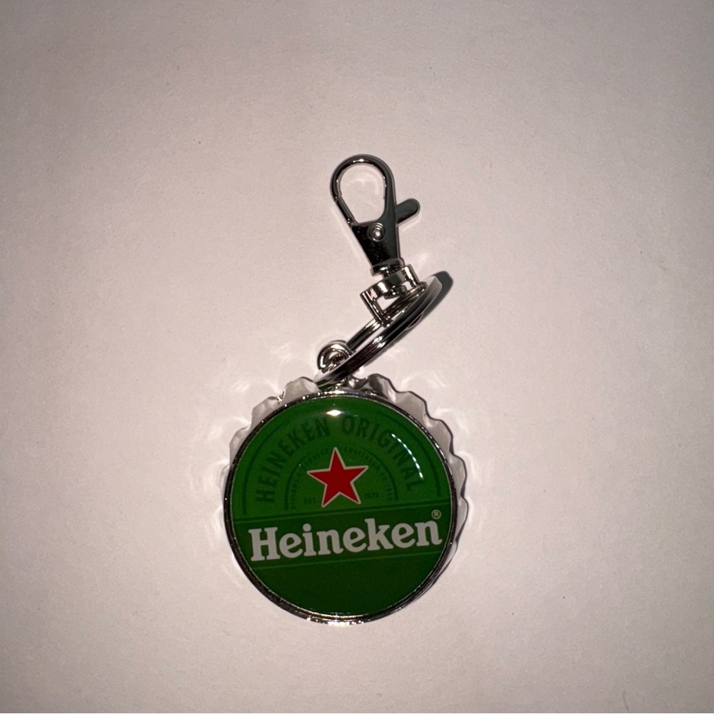 Heineken Bottle Opener Keychain Shaped Like Beer Bottle Top 1.75” Heineken Logo